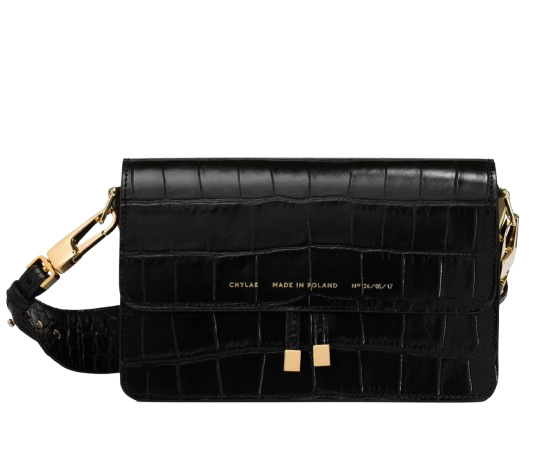 Chylak “Glossy Black Crocodile” Print Crossbody Bag