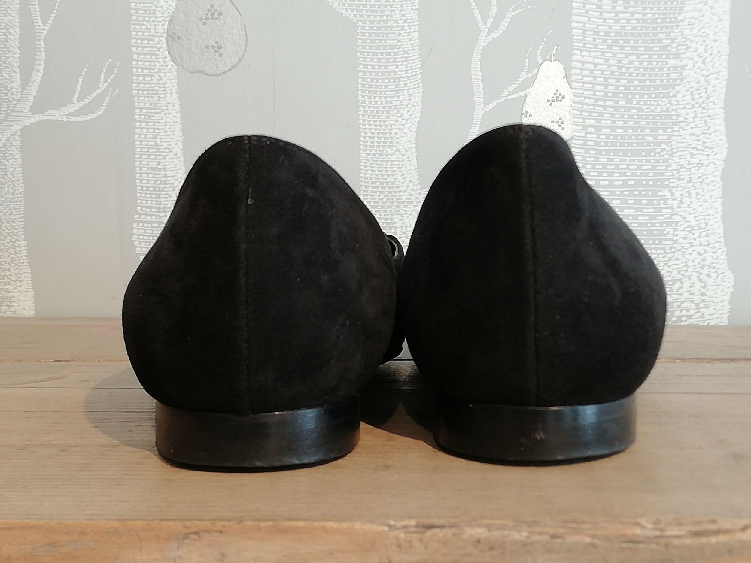 Black Embellished Suede Ballerinas