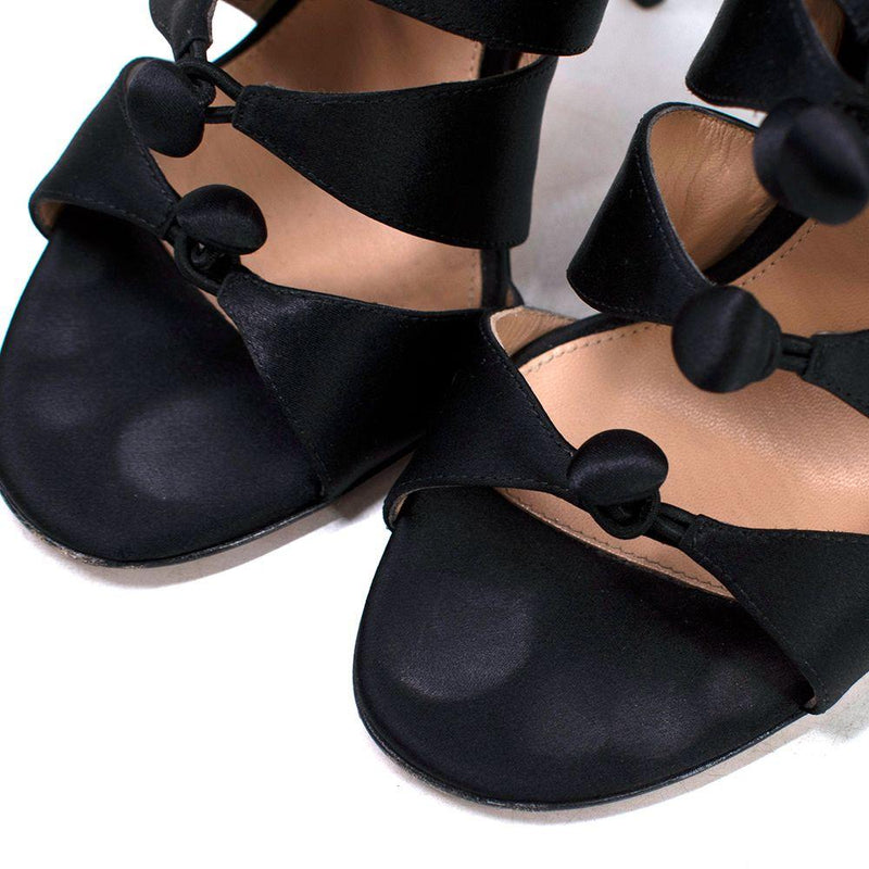 Gianvito Rossi Black Satin Buttoned Heels