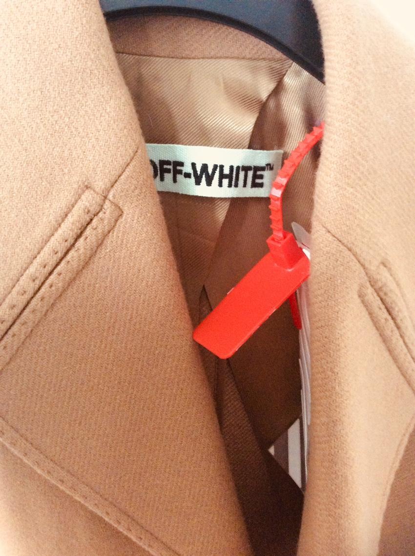 Off White Wool Blend Longline Camel Jacket
