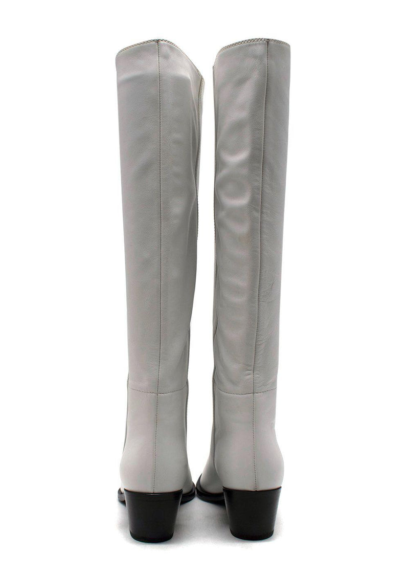 Gianvinto Rossi White Knee High Leather Cow Boy Boots