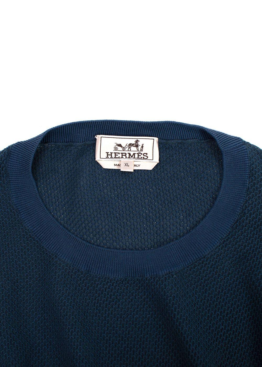 Hermes Blue Two-tone Knitted Cotton  T-Shirt