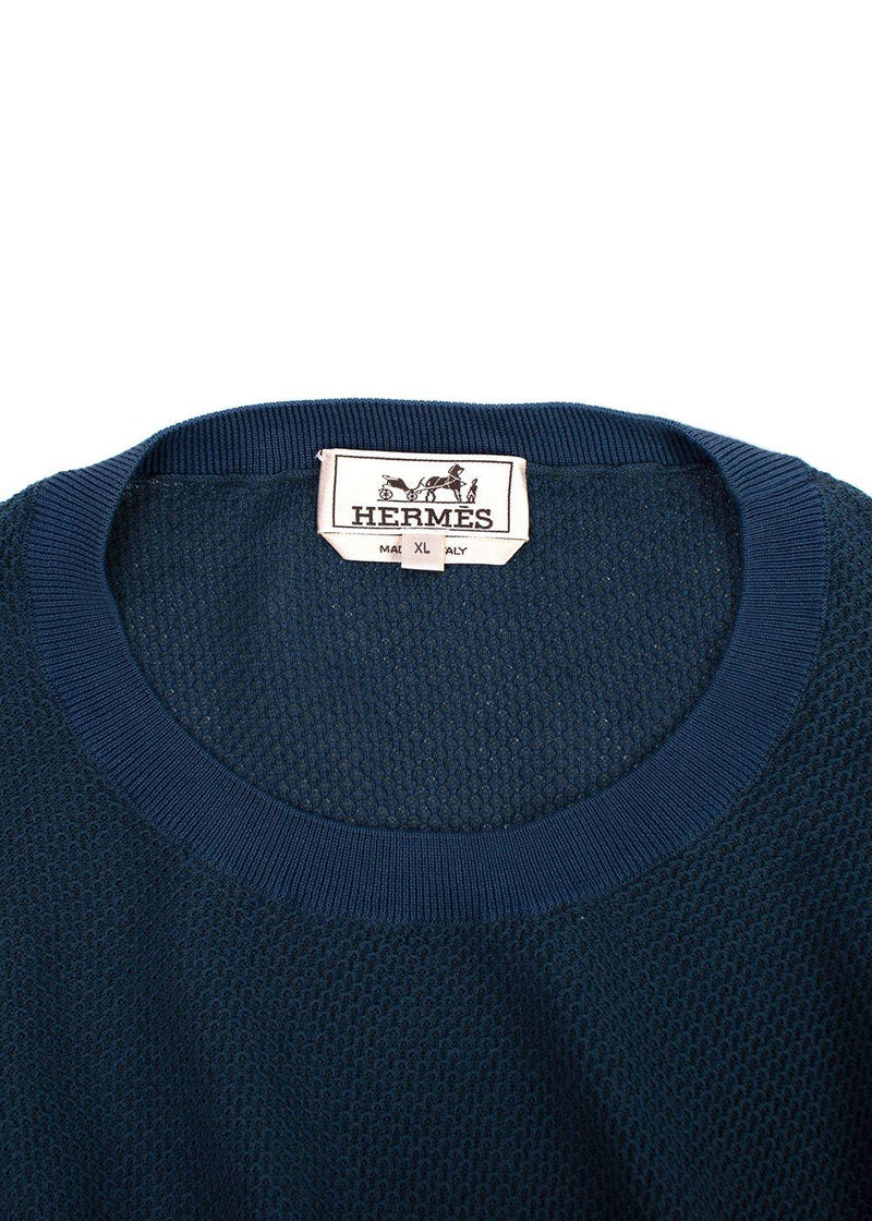 Hermes Blue Two-tone Knitted Cotton  T-Shirt