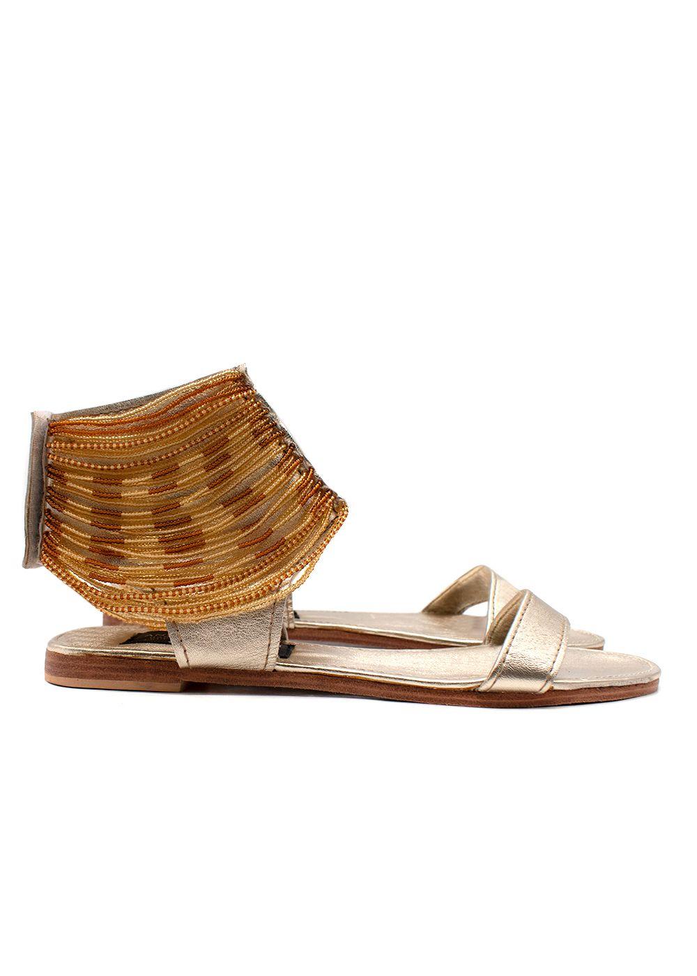 Anna Trzebinski Beaded Gladiator Nappa Leather Flat Sandals