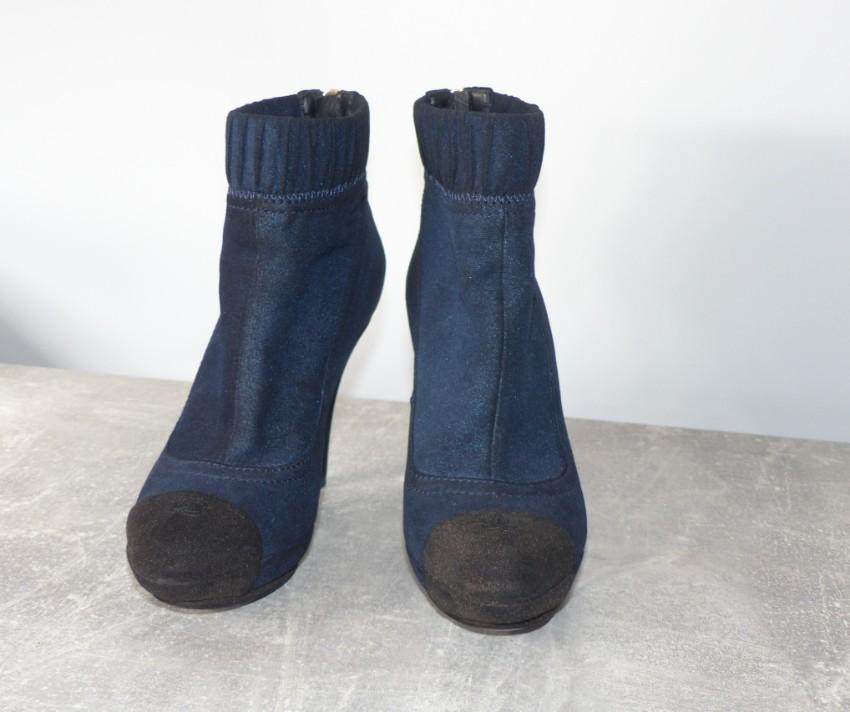 Chanel Blue Cap-Toe Suede Ankle Boots