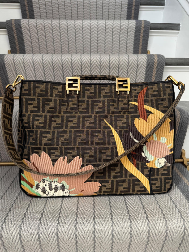 Fendi Exotic Flower Coated Canvas Shoulder Tote