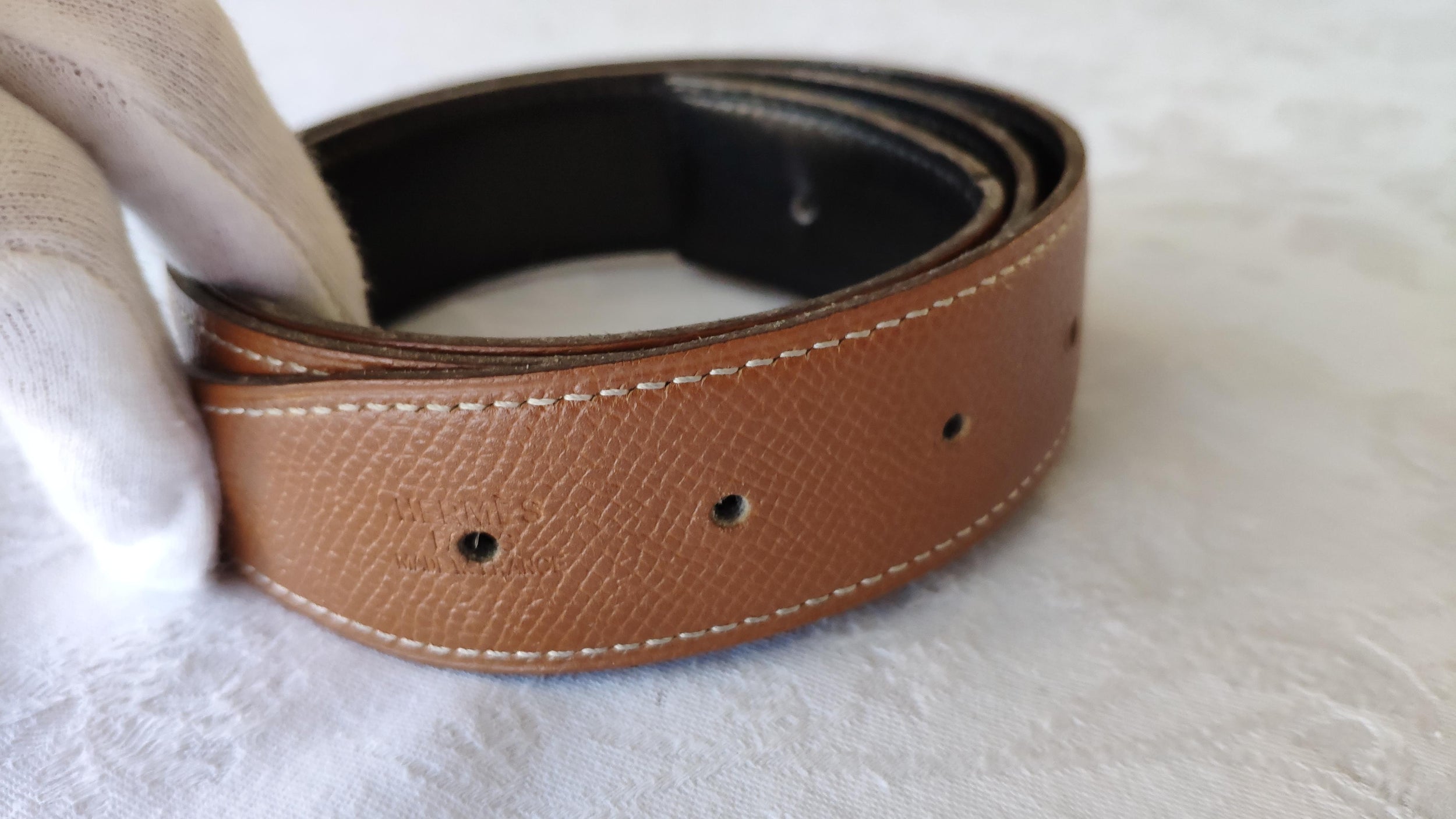 Hermes Black & Gold Reversible Belt in Epsom & Togo Leather
