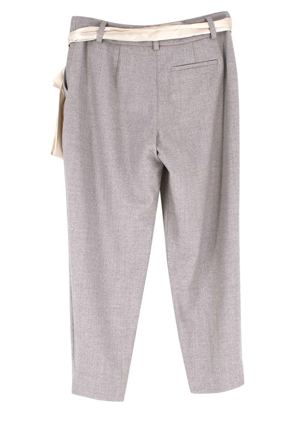 Grey Wool Scarf Tie Belted Pants