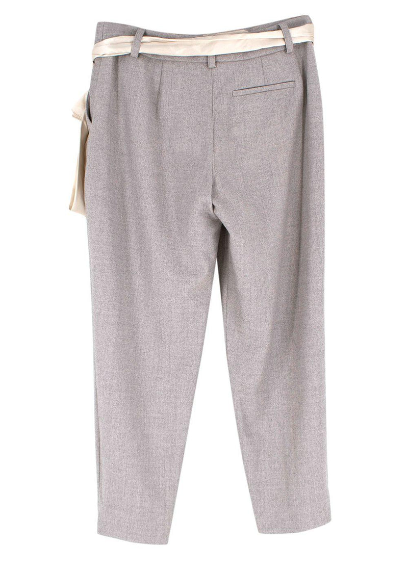 Grey Wool Scarf Tie Belted Pants
