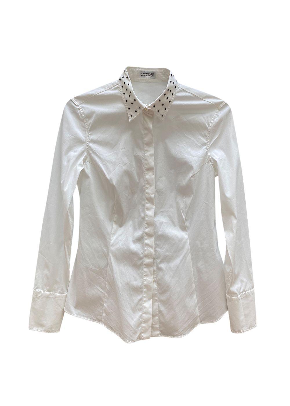 Studded Collar White Cotton Shirt
