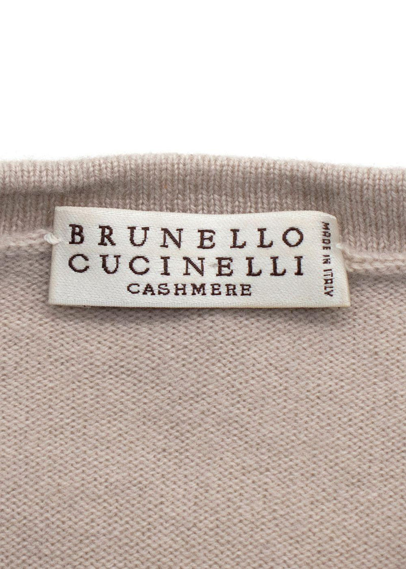 Brunello Cucinelli Beige Embellished Cashmere Knit