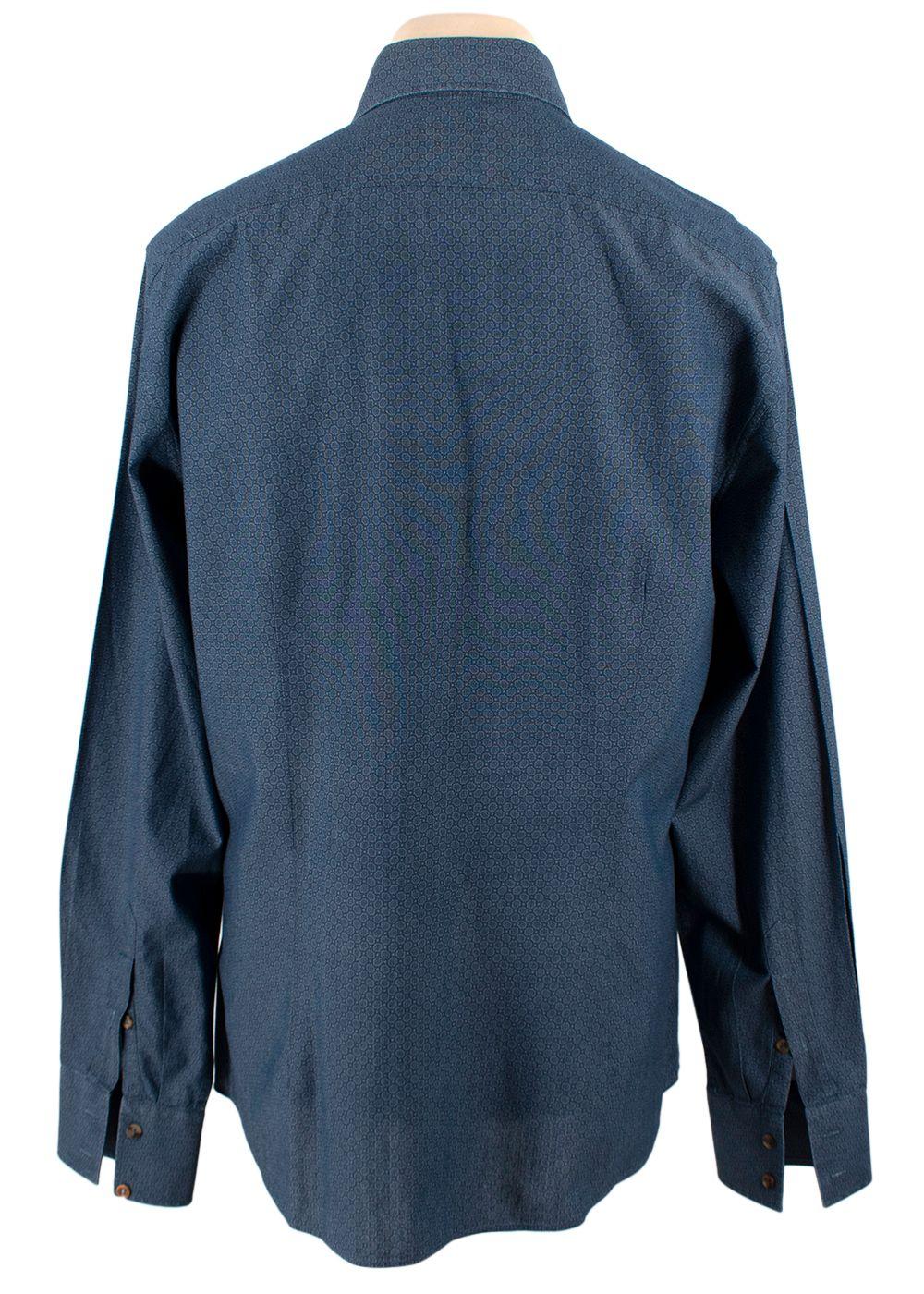 Brunello Cucinelli Blue Cotton Patterned Shirt