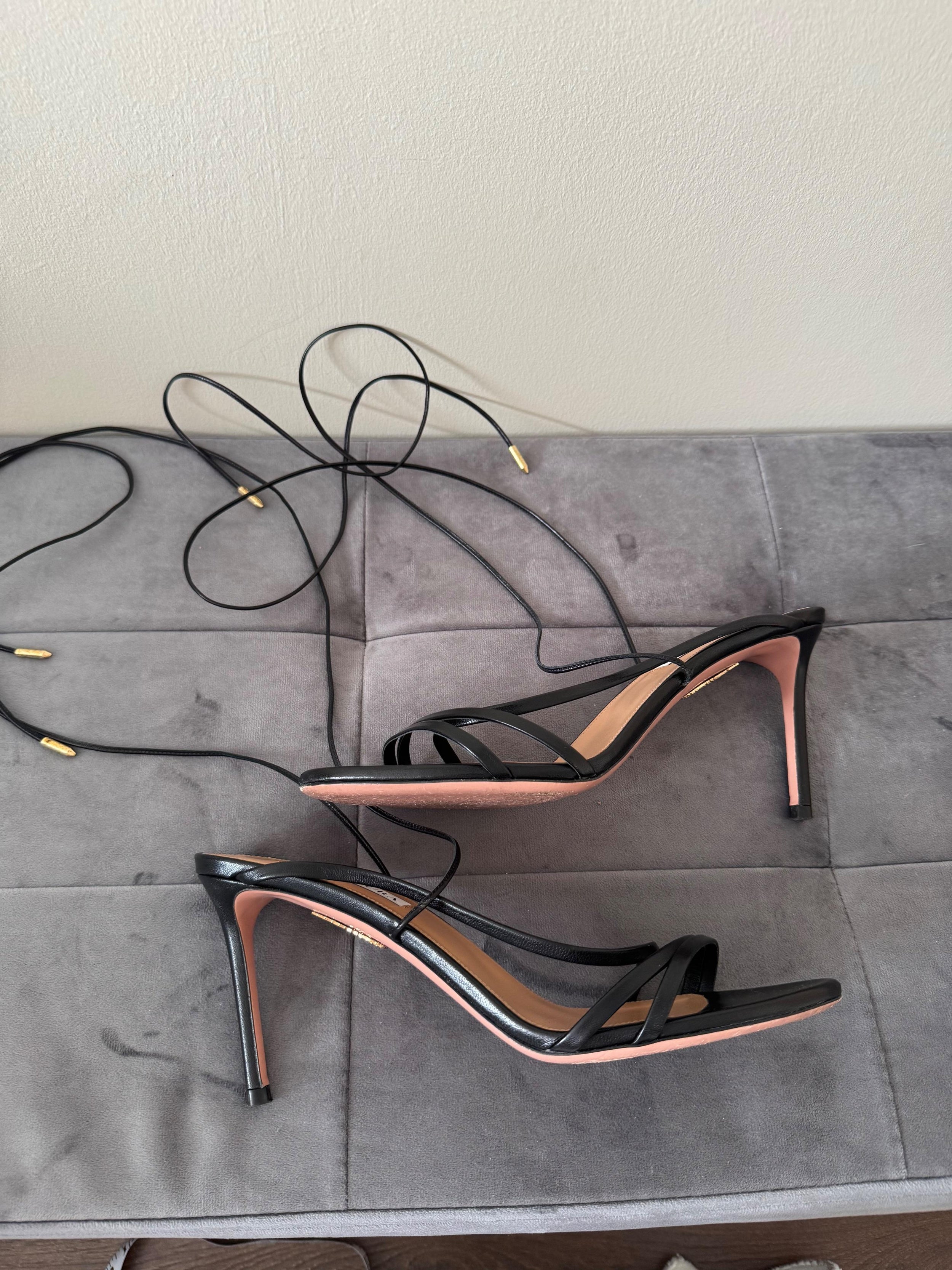 Aquazurra Black Leather Sandals