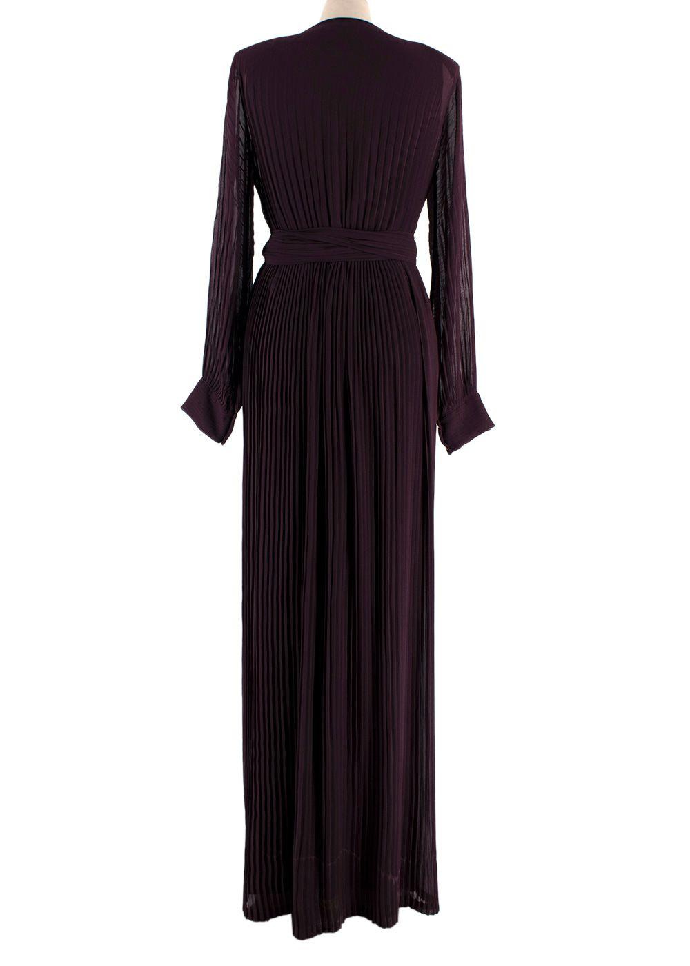 Diane Von Furstenberg Burgundy Pleated Wrap Maxi Dress