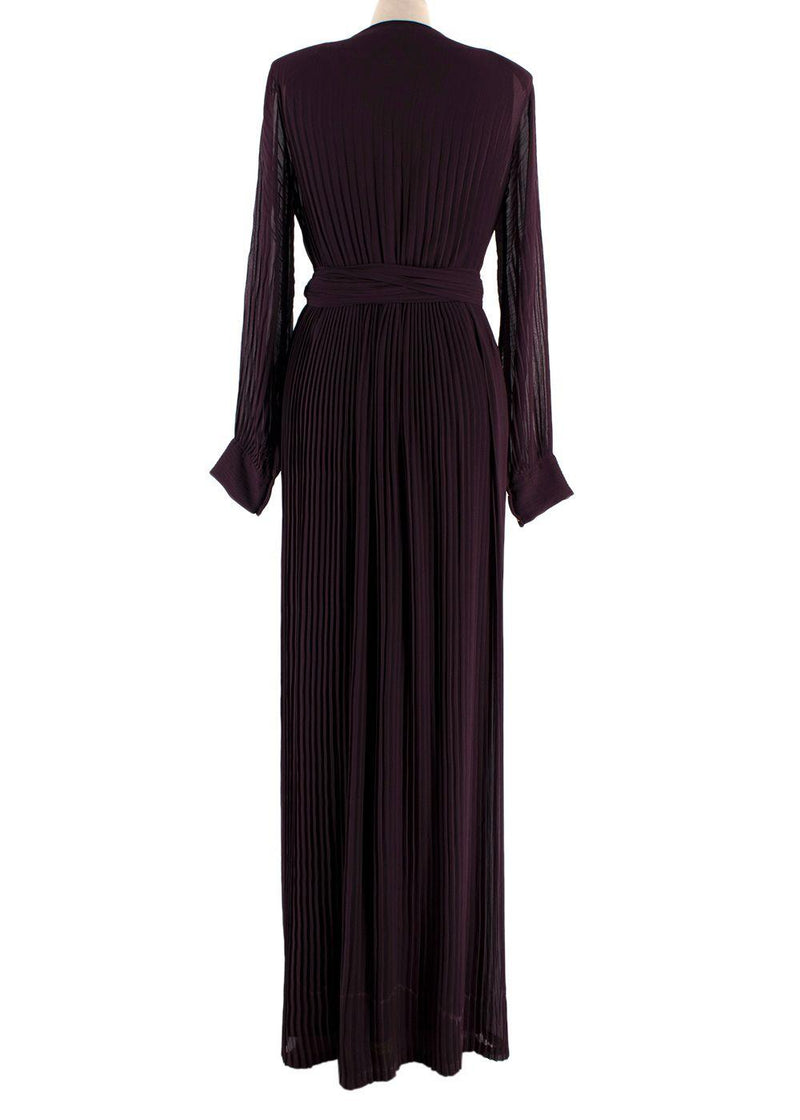Diane Von Furstenberg Burgundy Pleated Wrap Maxi Dress