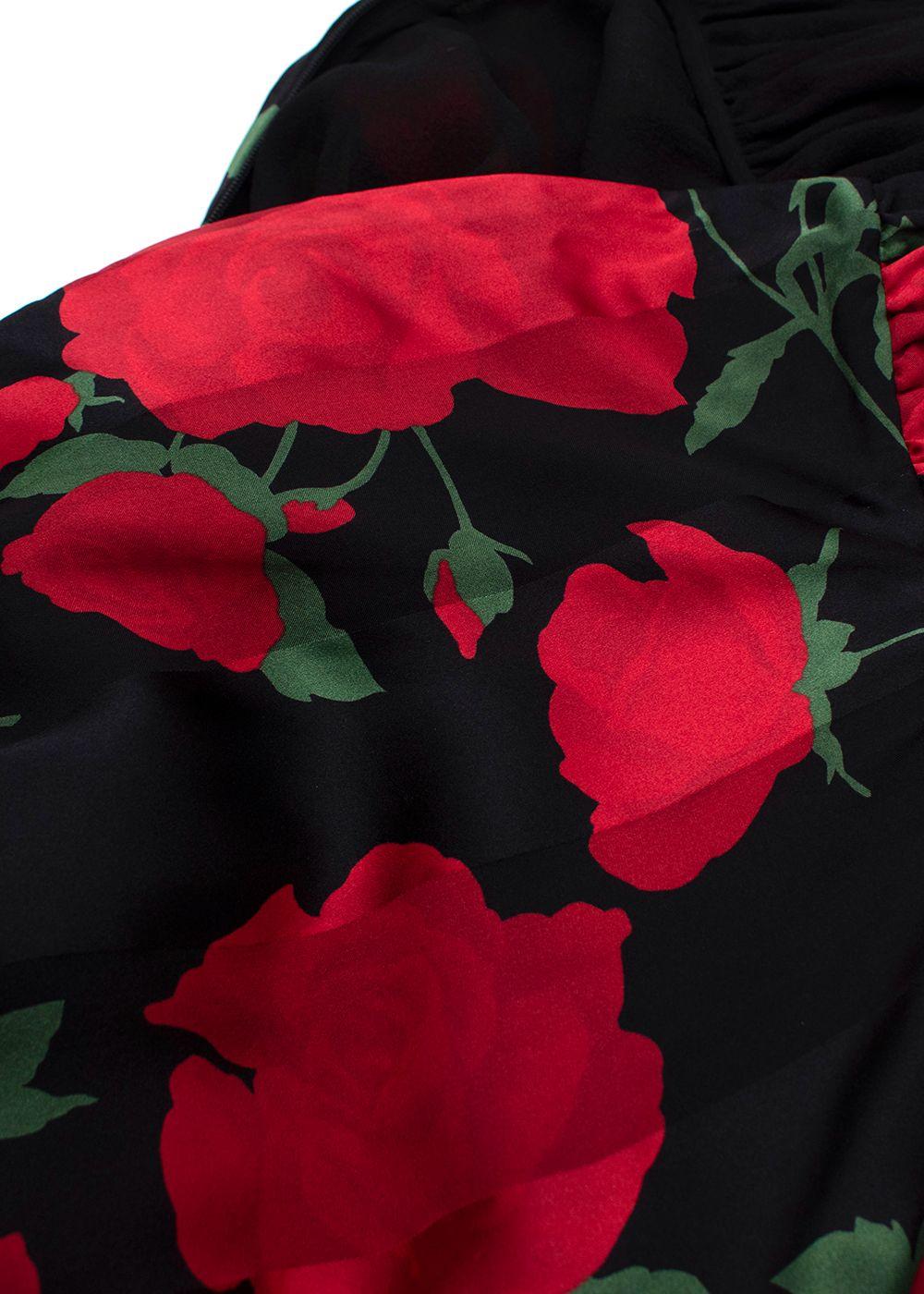 Saint Laurent Rose Print Silk Slip Dress