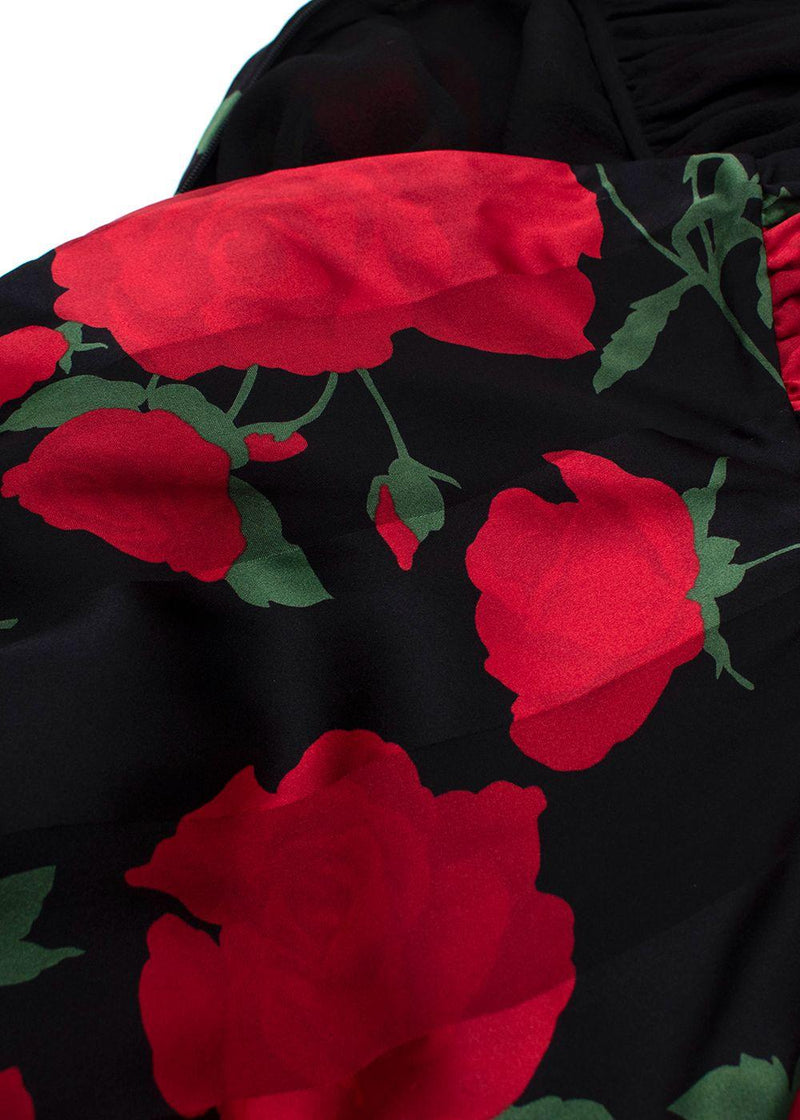 Saint Laurent Rose Print Silk Slip Dress