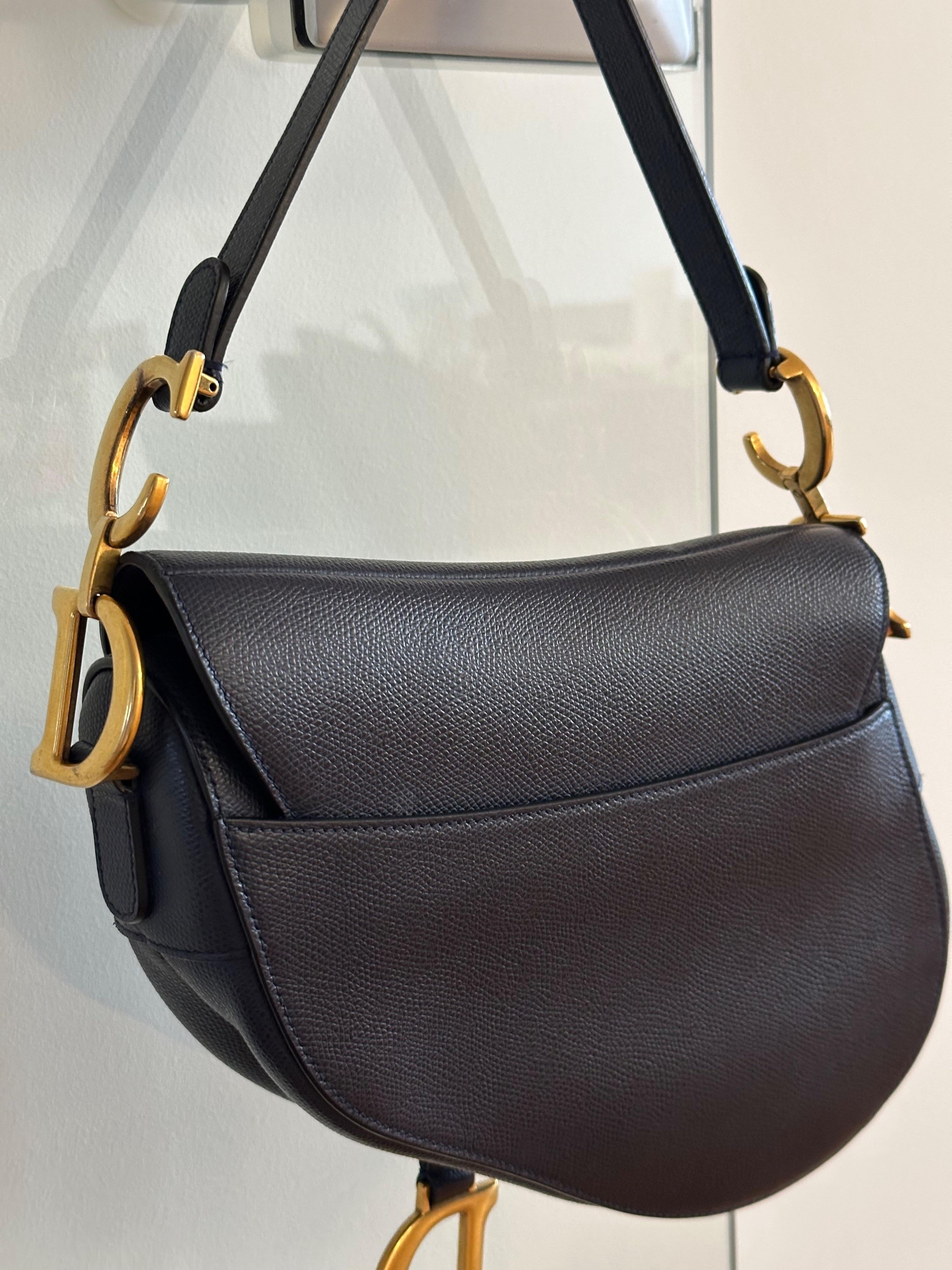Dior Navy Saddle Bag with Gold Hardware