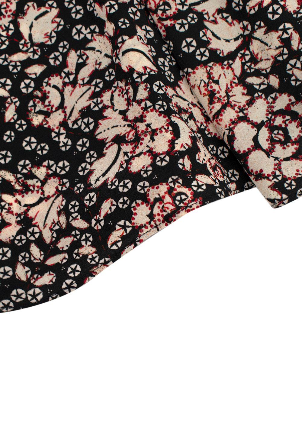 Isabel Marant Black Floral Puff Sleeve Silk Blouse
