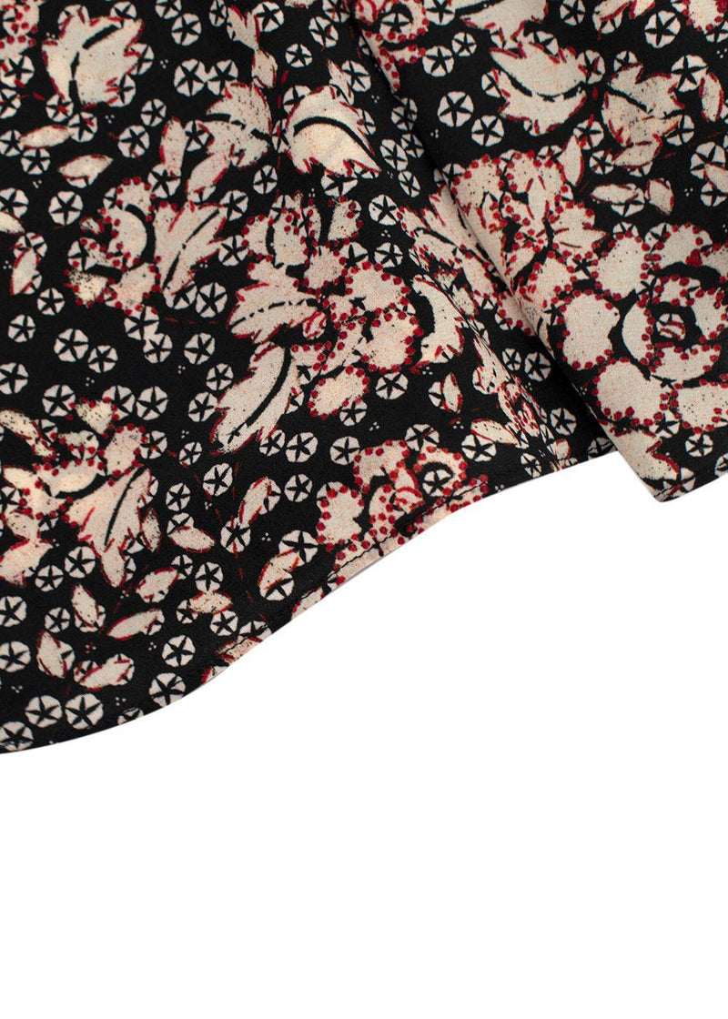 Isabel Marant Black Floral Puff Sleeve Silk Blouse