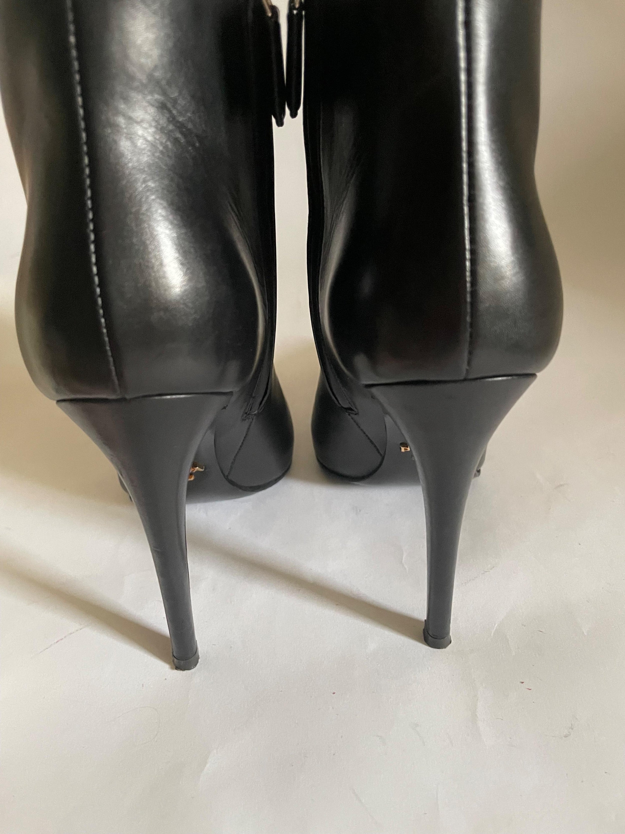 Prada Black Leather Ankle Boots