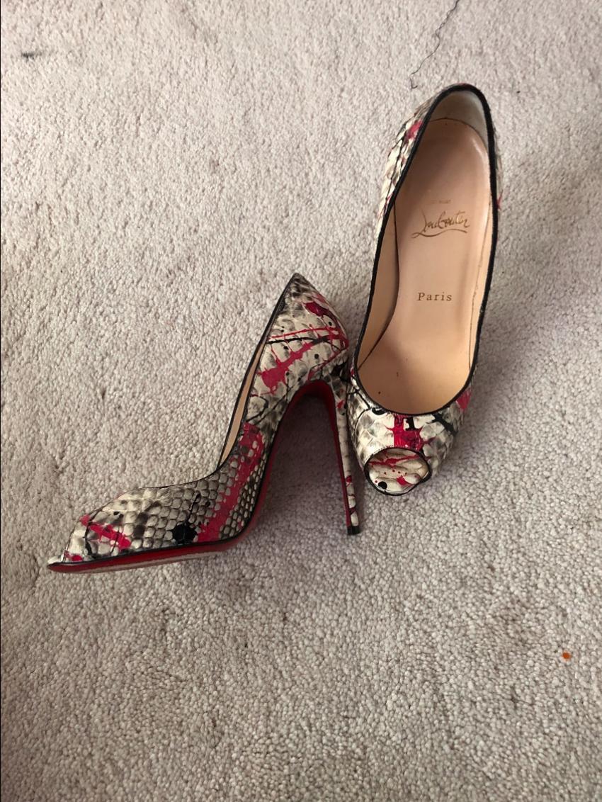Christian Louboutin Paint Splatter Python Peep-Toe Pumps
