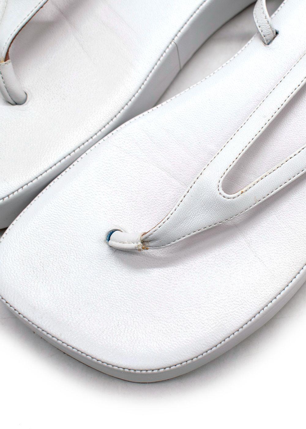 Amina Muaddi White Leather Tie Sandals