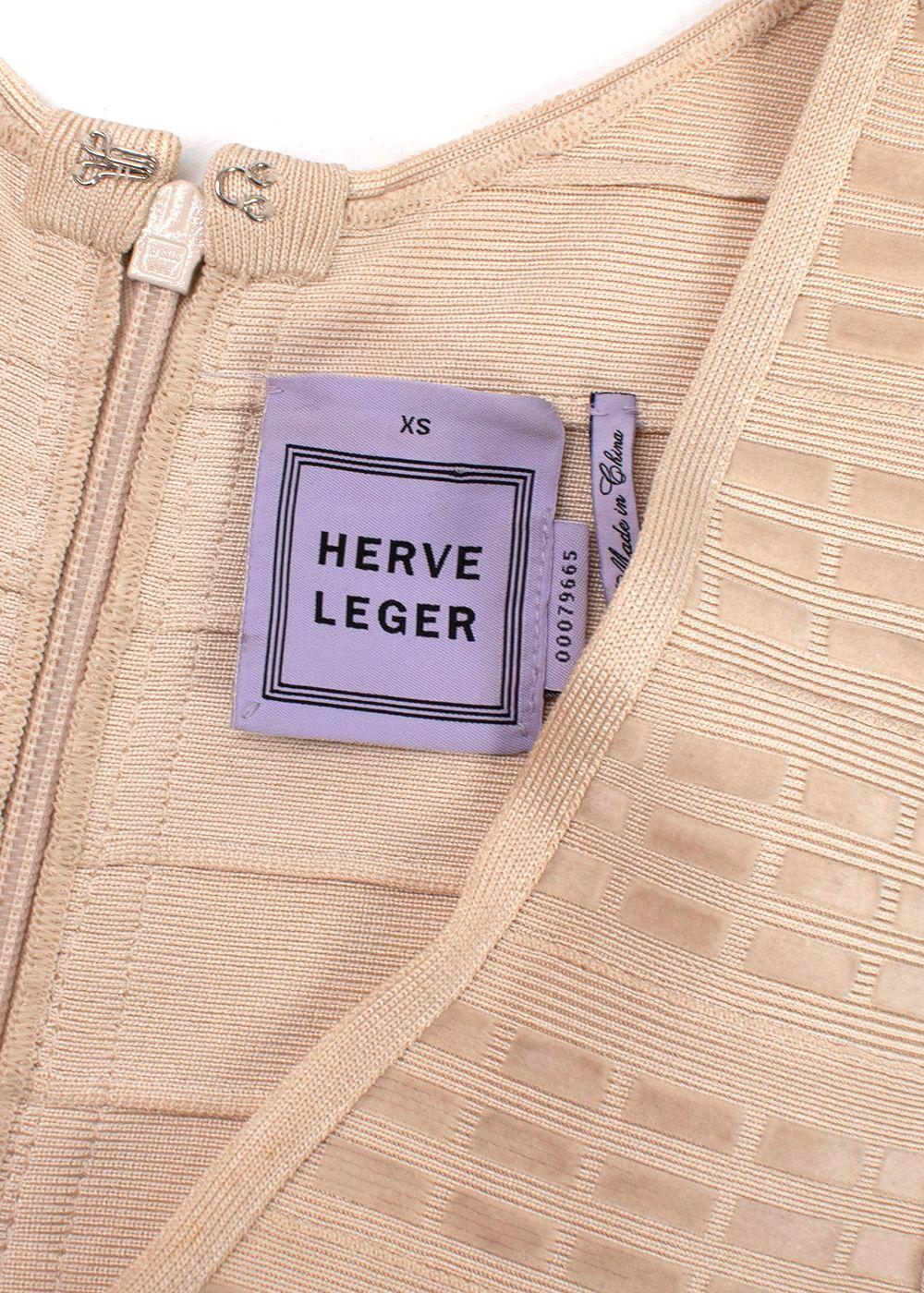 Herve Leger Beige Velvet Bandage Midi Dress