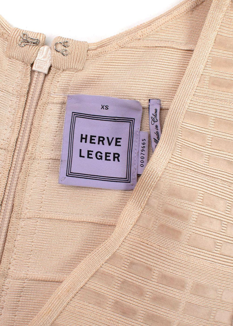 Herve Leger Beige Velvet Bandage Midi Dress