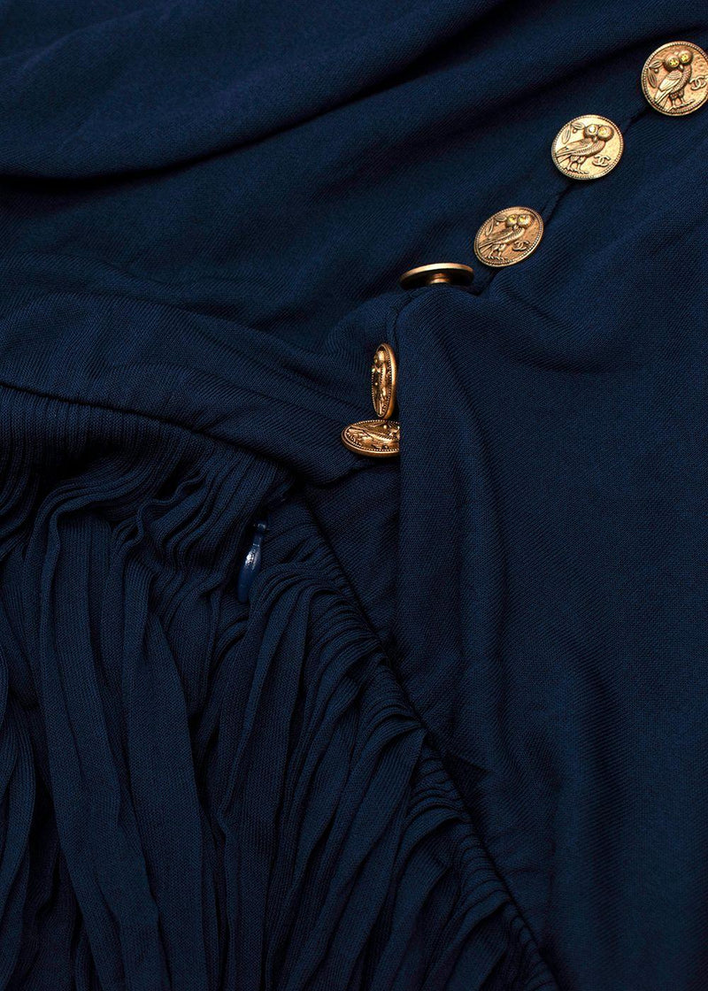 Chanel Navy Blue Plisse Belted Dress
