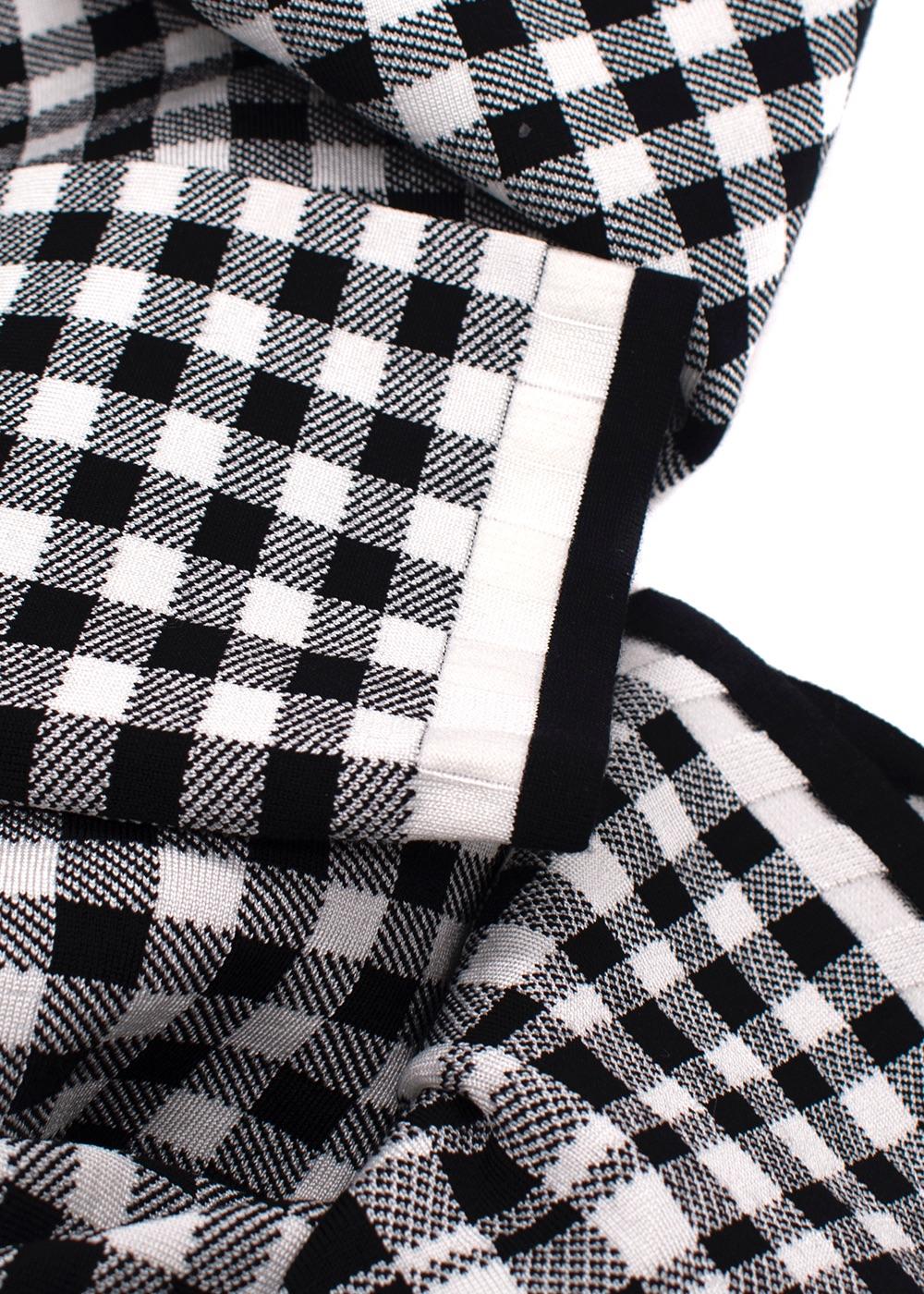 Oscar De La Renta Monochrome Houndstooth Belted Peplum Top