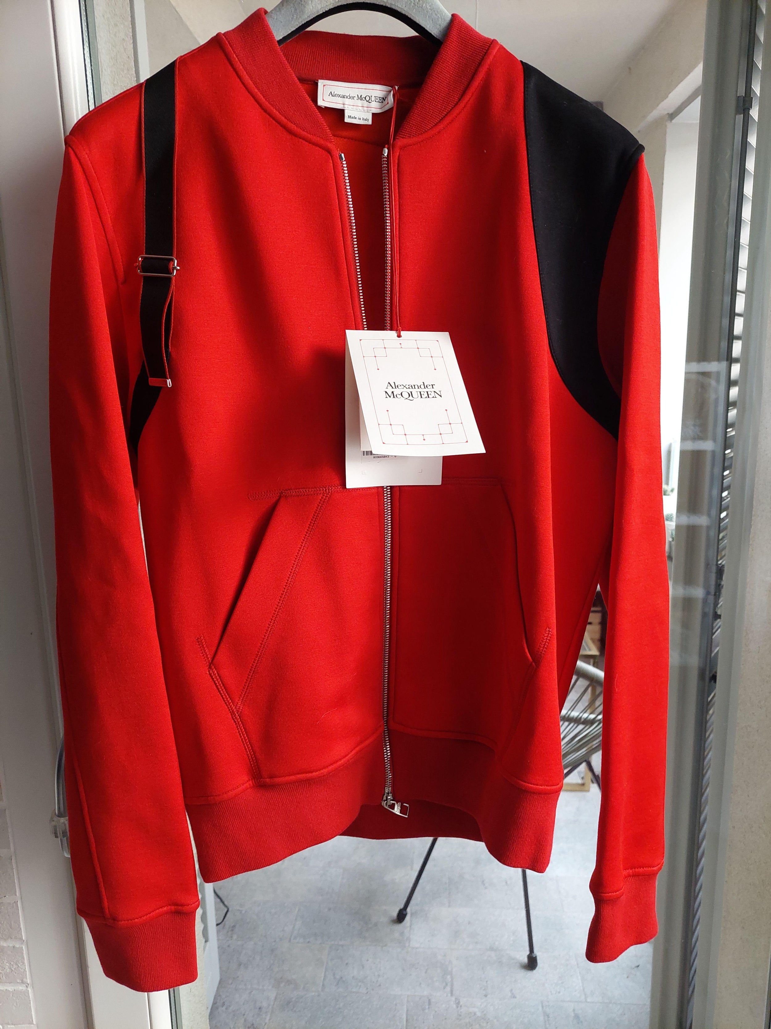 Alexander McQueen Red Harness Strap Bomber Jacket