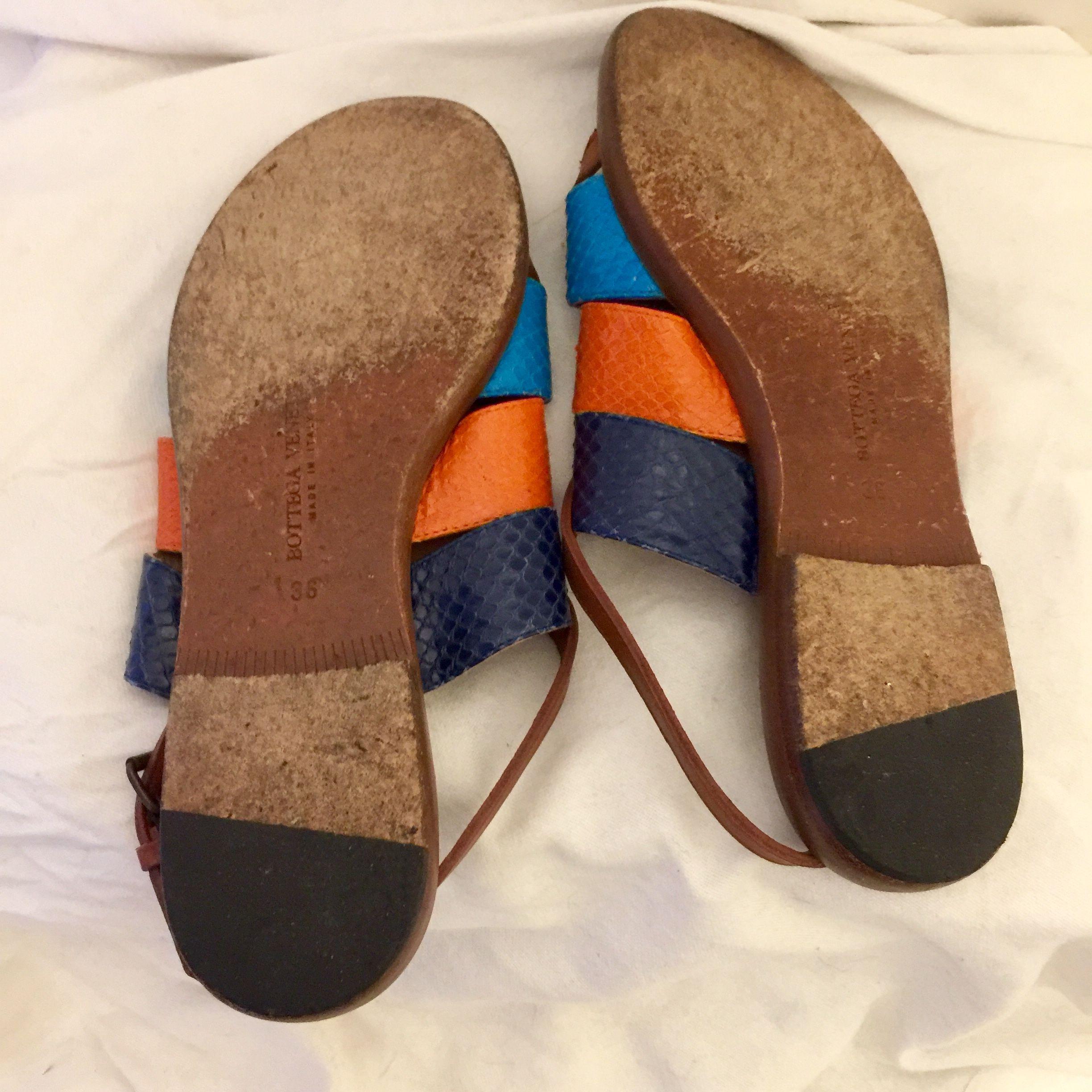 Tricolour snakeskin & tan leather sandals