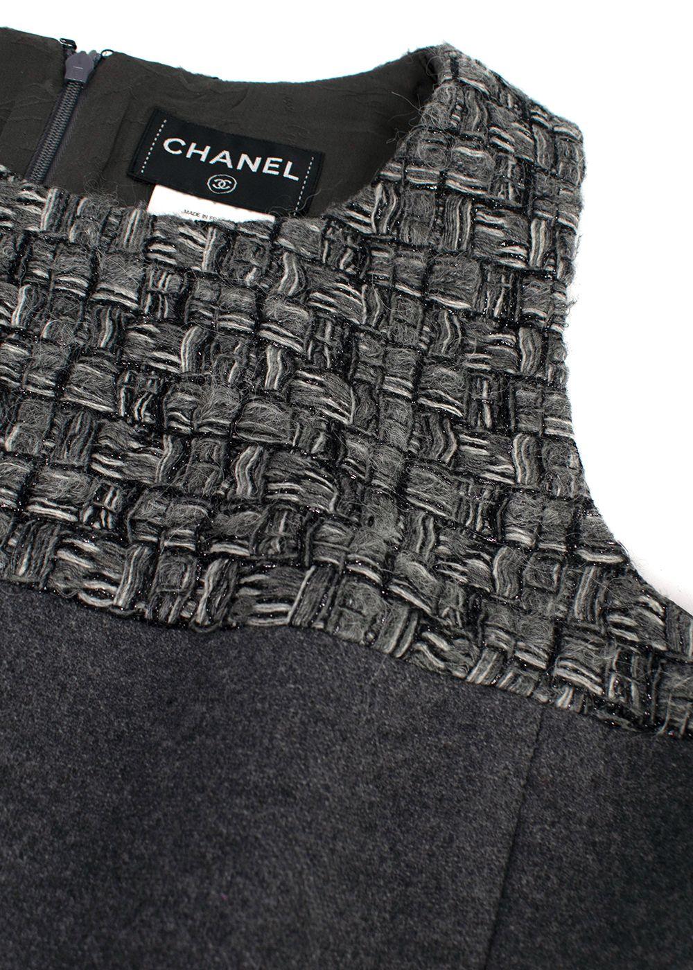 Chanel Grey Tweed Sleeveless Shift Dress