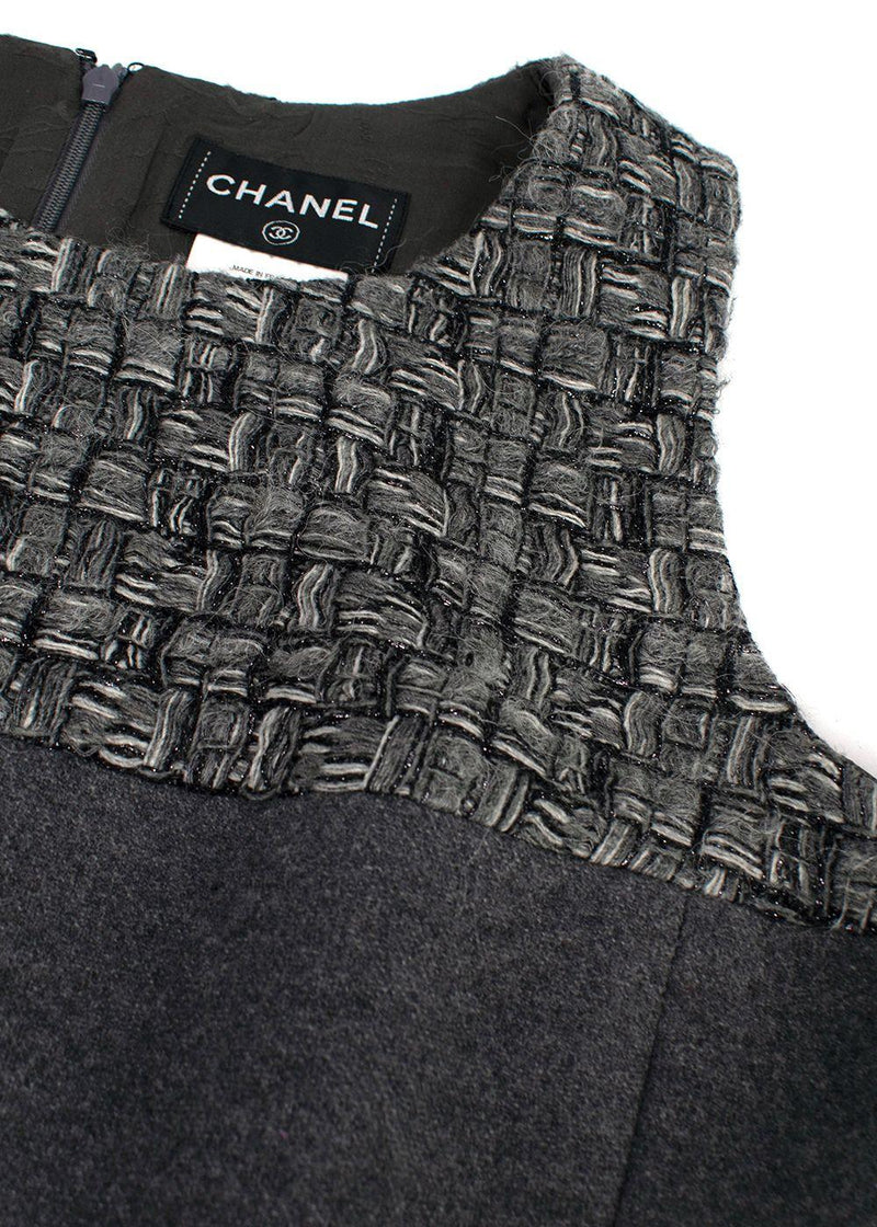Chanel Grey Tweed Sleeveless Shift Dress