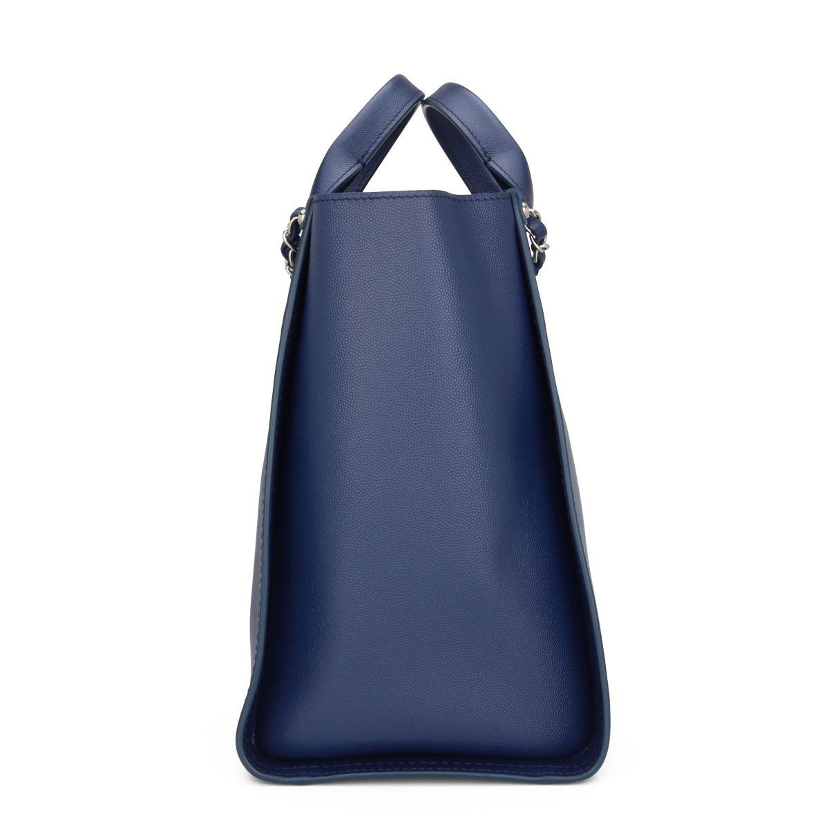 Studded Navy Blue Caviar Deauville Tote Small