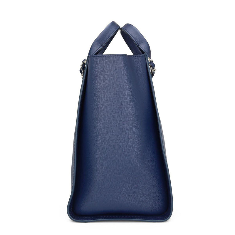 Studded Navy Blue Caviar Deauville Tote Small