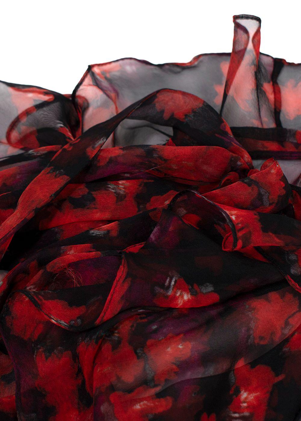 Givenchy Red and Black Floral Sheer Silk Blouse