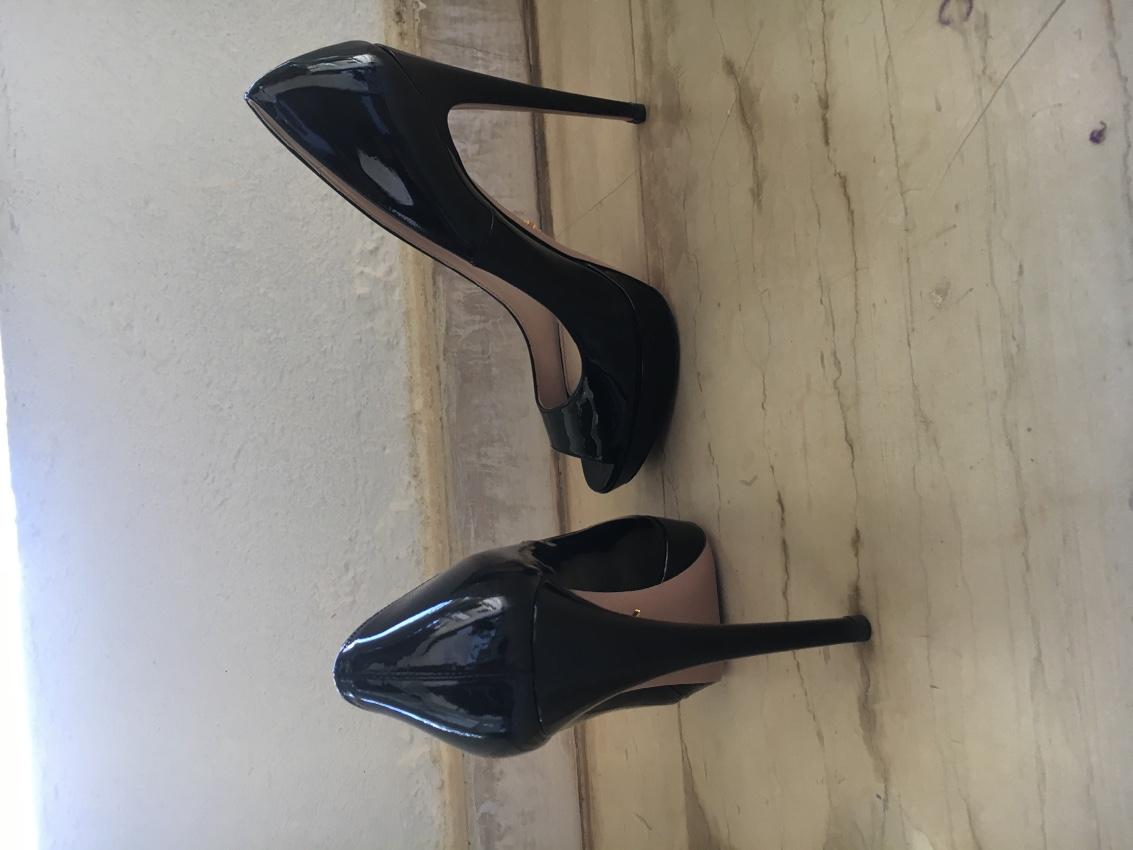 Prada Black Patent Leather Peep-Toe Pumps