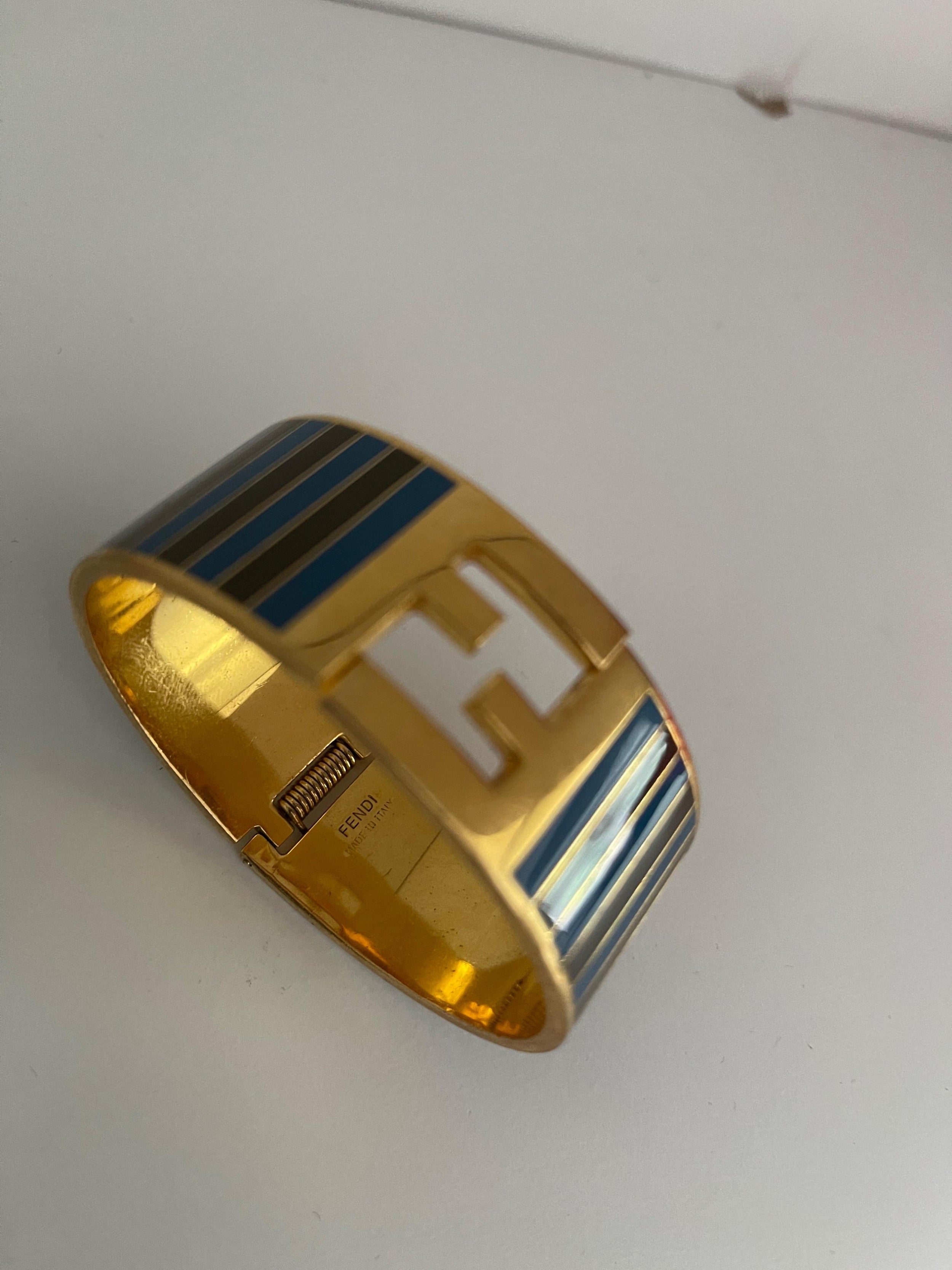 Purple & blue striped enamel & gold-tone metal FF bangle