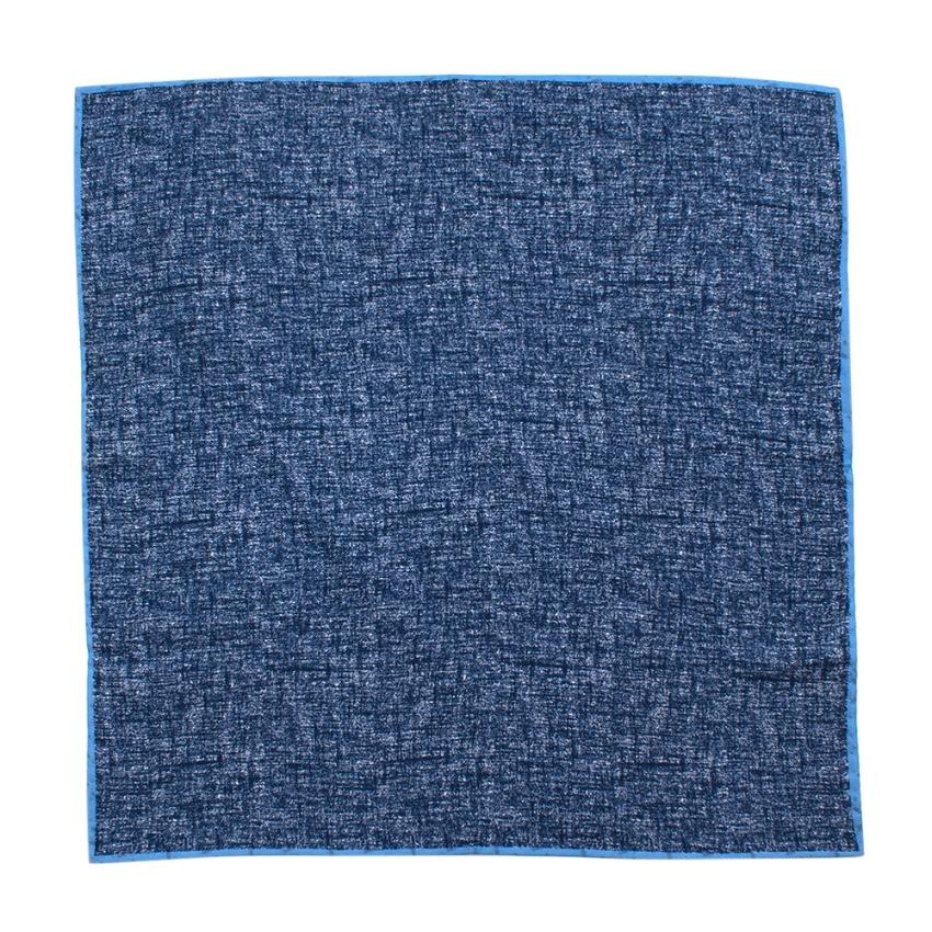 Boggi Blue Double Faced Floral & Denim Print Silk Handkerchief