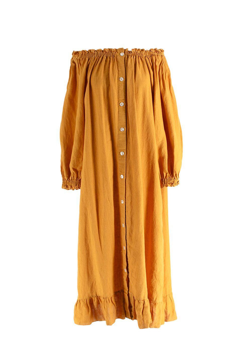 Sleeper Orange Romantica Bardot Linen Midi Dress