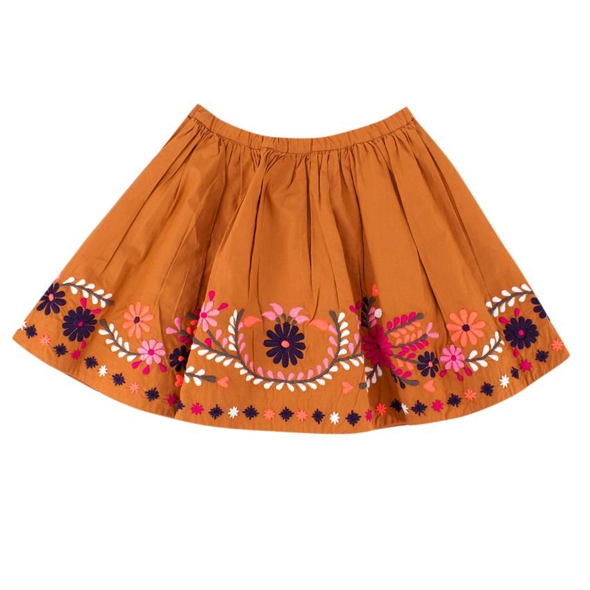 Bonpoint Girls 4Y Caramel Floral Embroidered Skirt