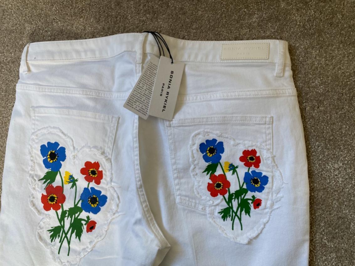 Sonia Rykiel white denim floral embroidered jeans