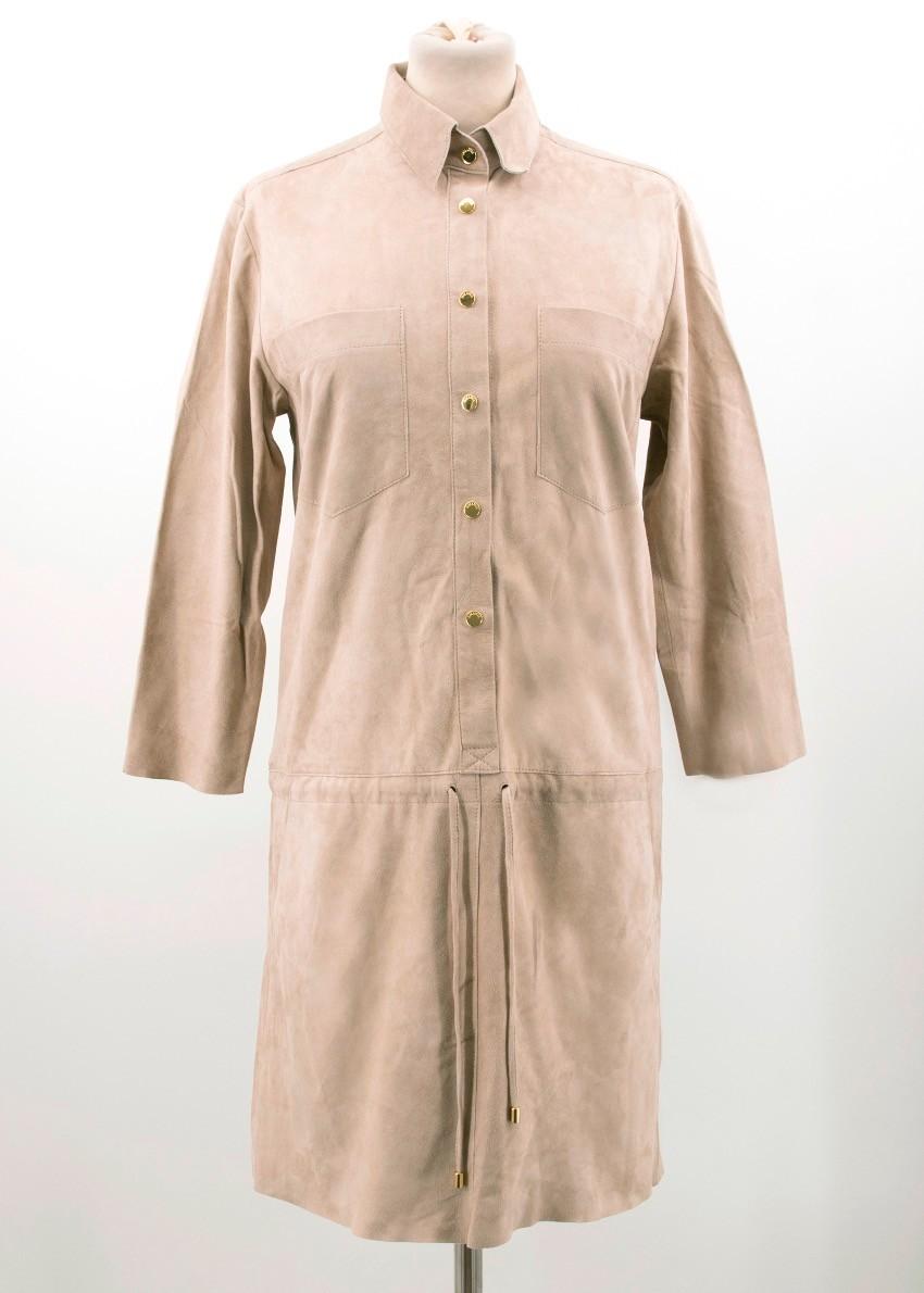 La Mania Beige Perea Long Sleeved Suede Dress