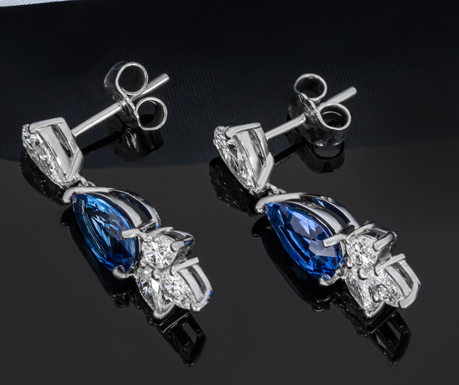 Platinum Set Pear-cut Sapphire & Diamond Drop Earrings