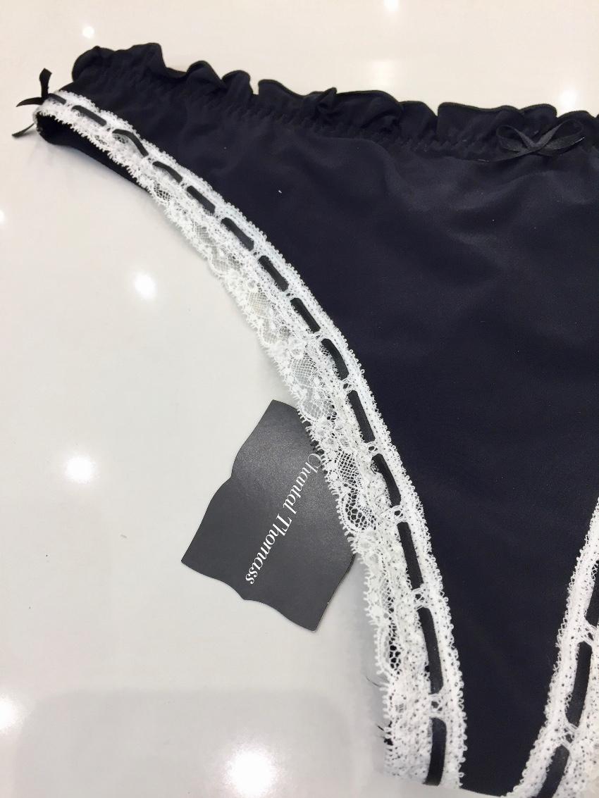 Chantal Thomass Black with Cream Frill Thong