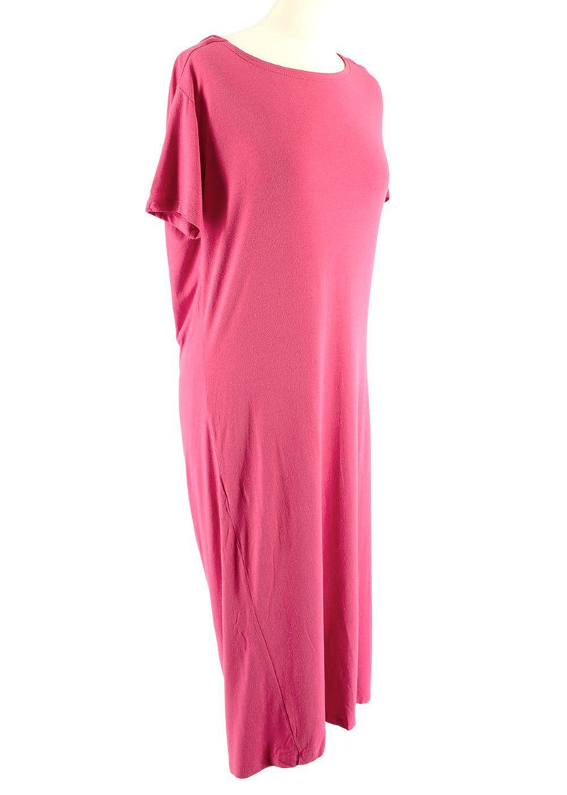 Pink Draped Back T-Shirt Midi Dress