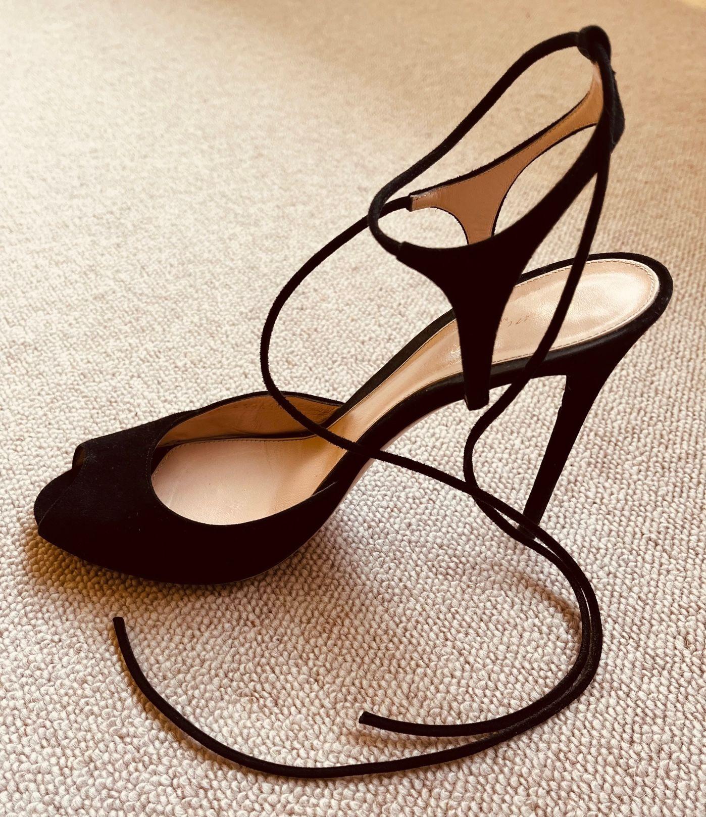 Gianvito Rossi Black Suede Wrap Around Heels
