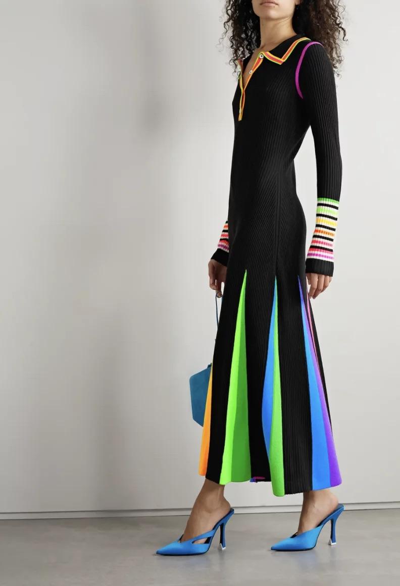 Christopher John Rogers Ribbed Wool Midi Dress